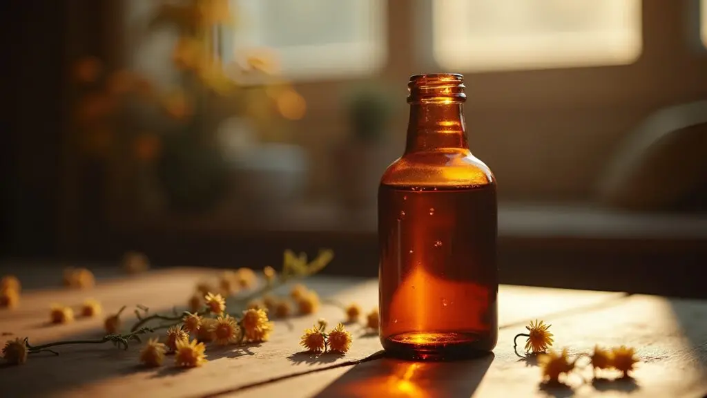 Rustic Brown Glass Bottle On Wooden Table