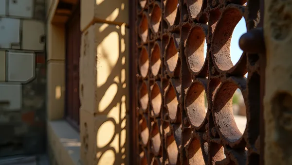 Rustic Brown Metal Window Grill Close-Up