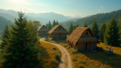 Rustic Brown Straw Houses In Lush Countryside