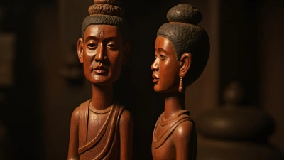 Rustic Brown Wooden Statues of Man and Woman