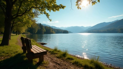 Rustic Wooden Bench Beside Calm Lake