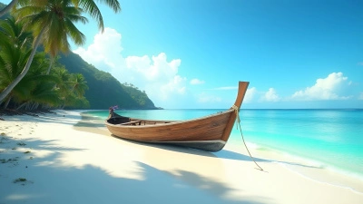 Rustic Wooden Boat on White Sand Beach