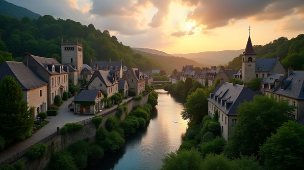 Saint-Crépin village featuring historic stone houses and narrow cobblestone streets by a serene river