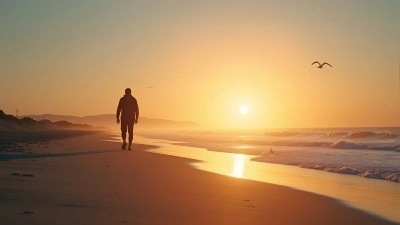 Sandy Sea Shore Walk At Golden Hour