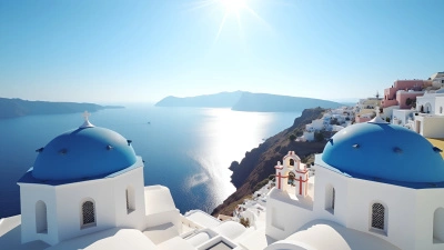Santorini Coastal Scene With Blue Domes