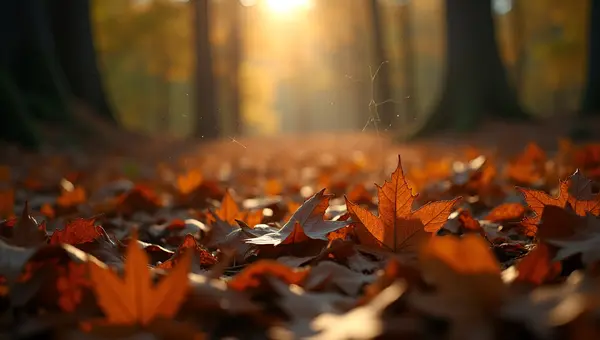 Scattered Brown Autumn Leaves On Forest Floor