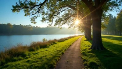 Scenic Grassy Pathway Along Calm Lake
