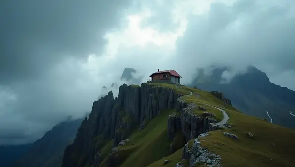 Scenic Mountain House Under Overcast Sky