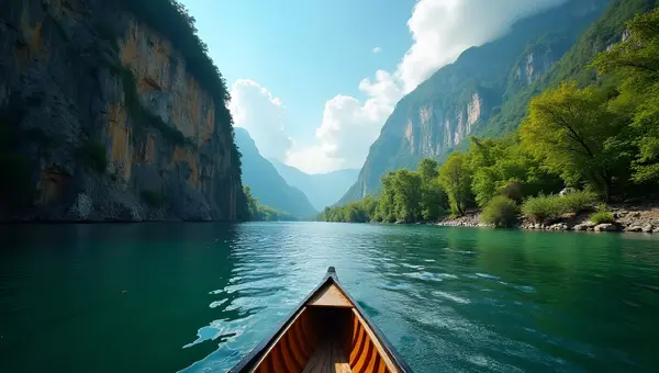 Scenic River Flowing Beside Towering Cliff