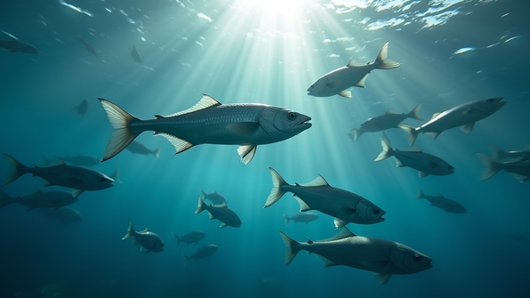School Of Silver Fish Swimming In Ocean