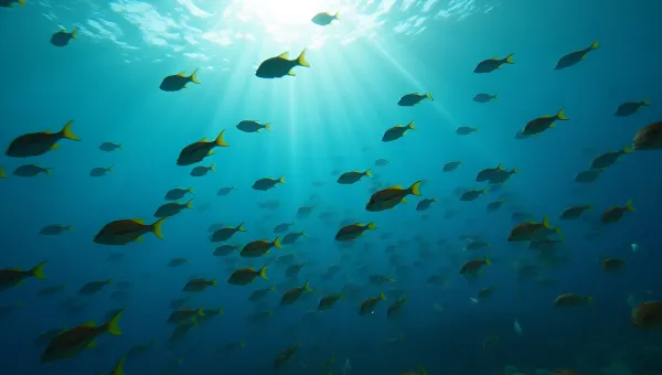 School of Small Tropical Fish in Clear Ocean