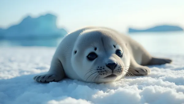 Seal Pup Resting on Icy Shore in Daylight