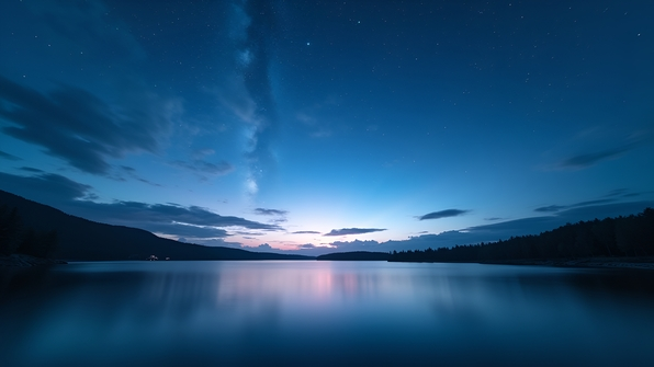 A serene blue sky with twinkling stars scattered across a peaceful twilight atmosphere