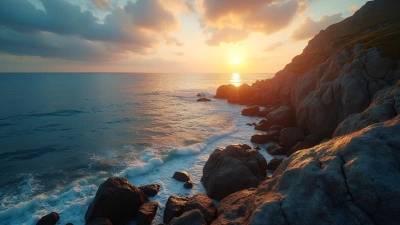 Serene Coastal Scene With Rugged Rocks And Calm Sea