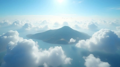 Serene Island Amidst Fluffy White Clouds