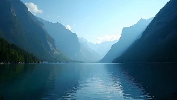 Serene Lake Between Forested Mountains