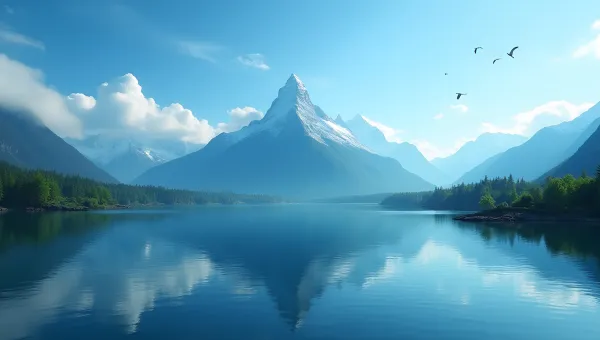 Serene Lake Reflecting Towering Mountain Landscape