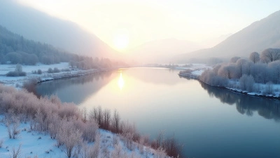 Serene Lake With Snow-Covered Grass And Frosted Trees