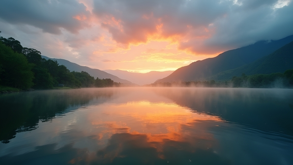 Serene Lake Sunrise With Colorful Sky Reflection
