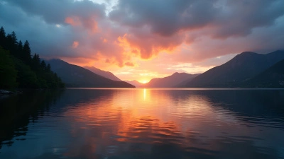 Serene Lake Sunset With Mountain Views