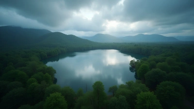 Serene Lake Surrounded by Green Trees and Overcast Sky