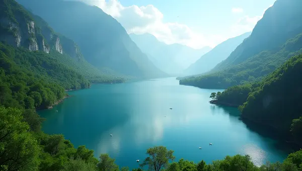 Serene Lake Surrounded by Lush Greenery Aerial View