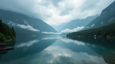 Serene Lake With Towering Mountains And Trees