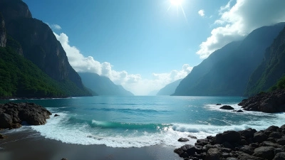 Serene Ocean and Rocky Shores with Green Mountains