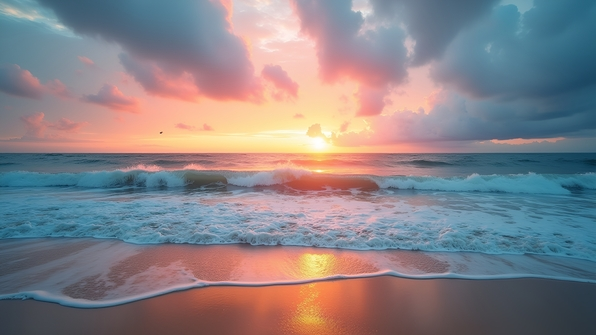 Serene Ocean Scene With Gentle Waves At Sunset