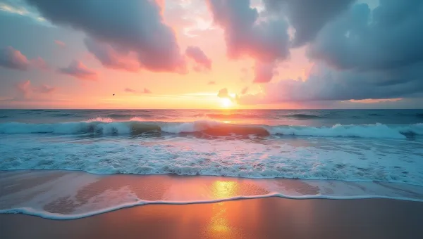 Serene Ocean Scene With Gentle Waves At Sunset