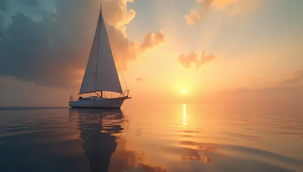 Serene Sailing Boat on Calm Water at Golden Hour