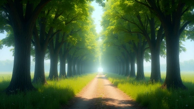 Serene Tree-Lined Pathway with Sunlight