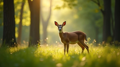 Serene Wild Doe in Sunlit Forest Clearing