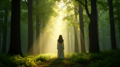 Serene Woman Among Tall Green Trees In Forest