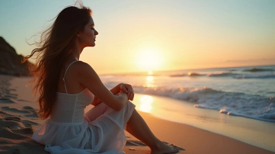 Serene Woman On Sandy Seashore At Sunset