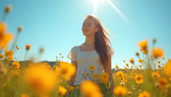 Serene Woman in Vibrant Wildflower Field
