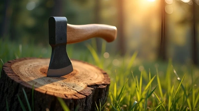 Sharp Axe Embedded in Tree Log Outdoors