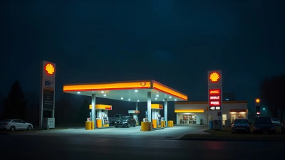 Shell Gas Station At Night With Bright Lights