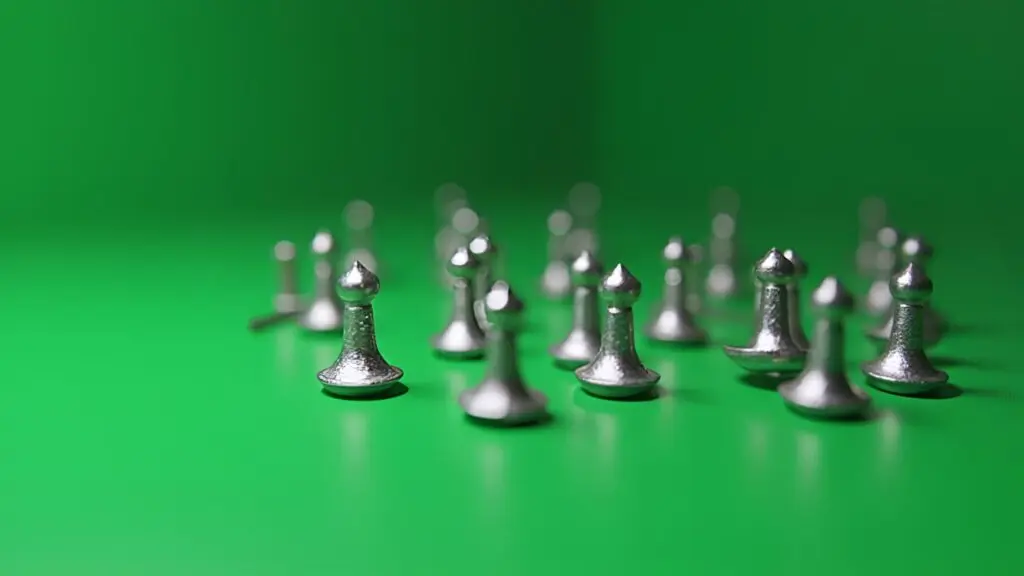 Shiny Gray Metal Pins On Green Surface