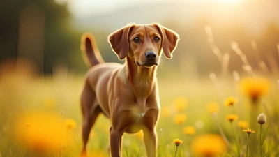 Short-Coated Brown Dog Standing Alert Outdoors