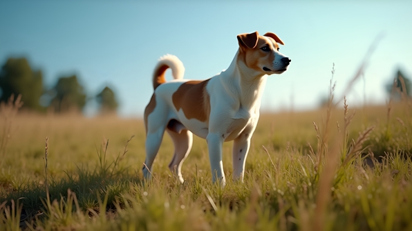 Short-Coated White Tan Dog Standing Alert