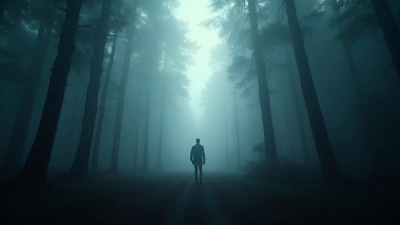 Silhouette in Dense Foggy Forest Scene