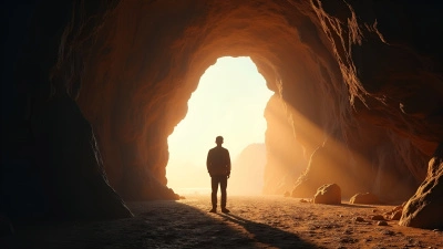 Silhouette of Lone Man at Cave Entrance