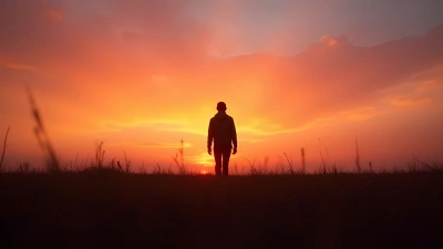 Silhouette of Lone Person Walking at Sunset
