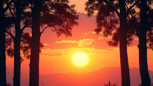 Silhouette Of Tall Trees At Sunset