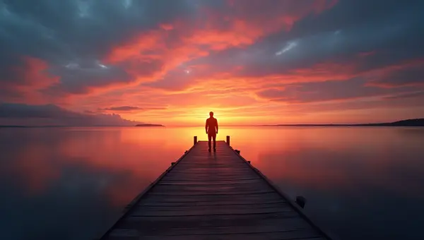 Silhouette On Wooden Dock At Sunset