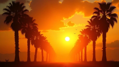 Silhouetted Palm Trees At Golden Hour Sky