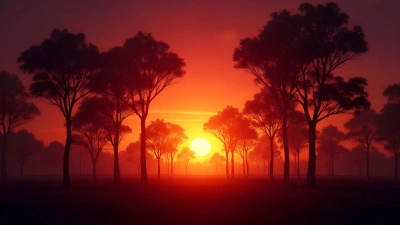 Silhouetted Trees Against Vibrant Sunset Sky