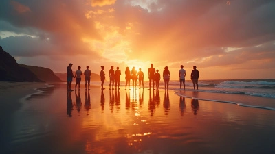 Silhouettes Of Diverse People At Sunset Shoreline