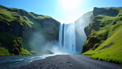 Skogafoss Waterfall Daytime View with Lush Cliffs